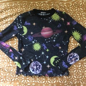 Space Print Mesh Cropped Top from Dollskill
